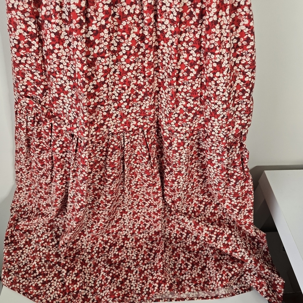 Apiece Apart Nova Red Floral Midi Dress M Organic Cotton Cut Out Back Pockets - Picture 4 of 16